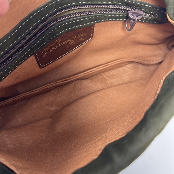 Enrique Loewe Knappe Vintage Forest Green Suede Crossbody Purse - Picture 7 of 13